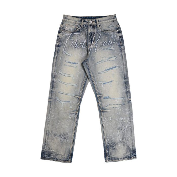 Jeans First Row Allover Rhine Stone Denim Ripped