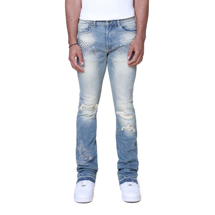 JEANS SMOKE RISE RHINESTINE BLUE