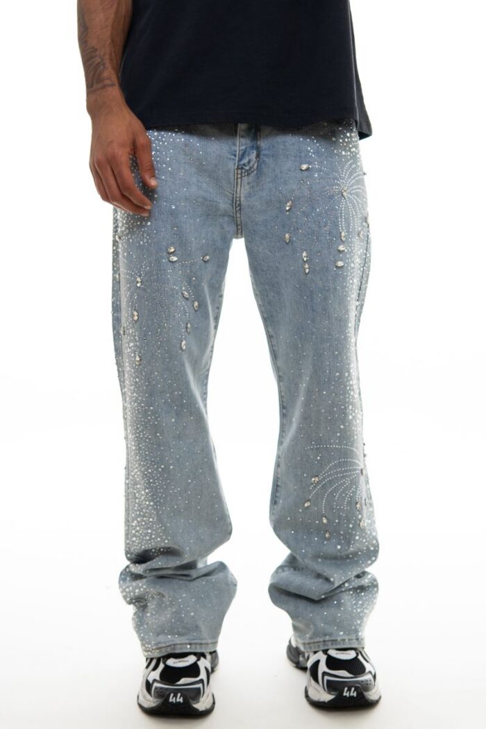 Pantalon Vicious 'Embellished Rhinestone Denim' VC952 LT BLUE