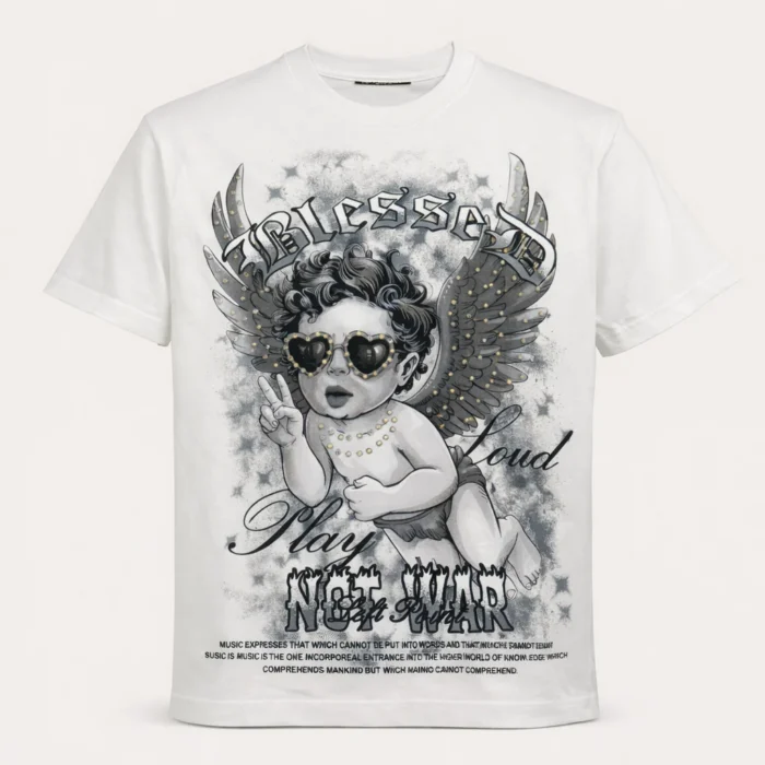 Polera Left Point 'Play Loud Angel' White